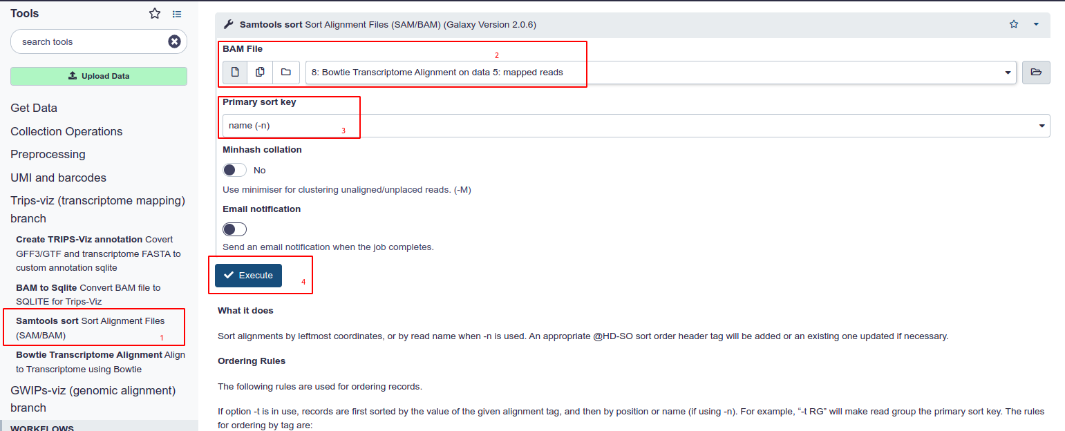 transcriptome sort screenshot